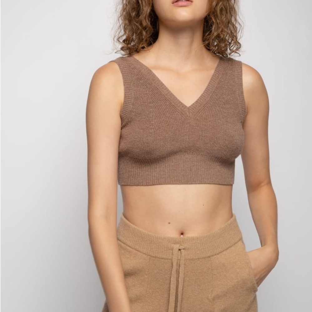 NWT Pinko cashmere wool ribbed knit crop top, designer tank bralette natural